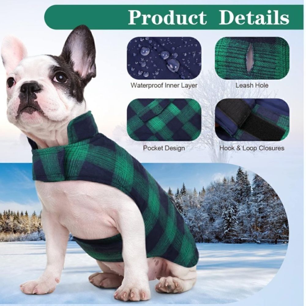 Kouser British Style Green Plaid Winter Dog Coat Jacket Reversible Size L NEW